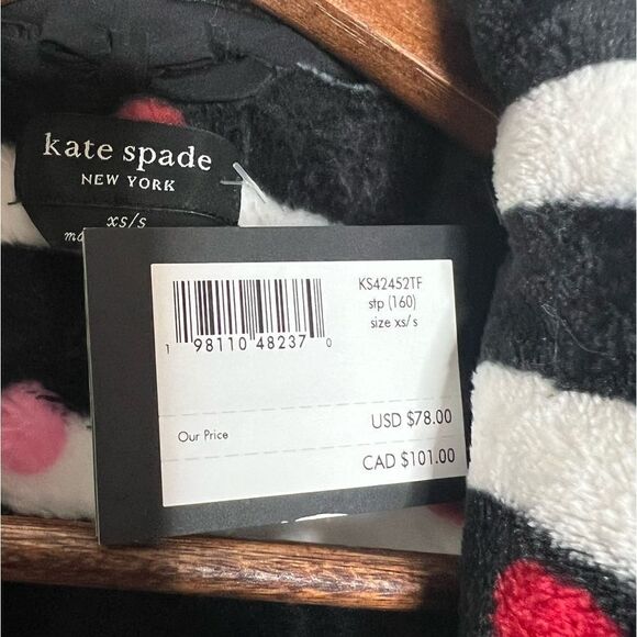 Kate Spade New York Plush Stripe Dot Short Robe Size XS/S - Picture 6 of 6